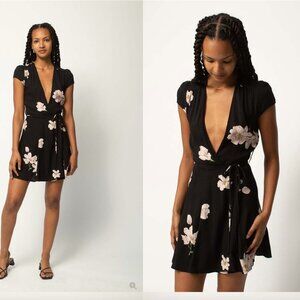 Reformation Black Dress with Pink Floral Design